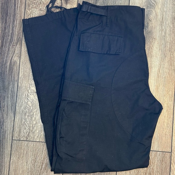 Black Tactical Cargo Pants Adjustable Waist Ripstop Utility Streetwear - Picture 15 of 16